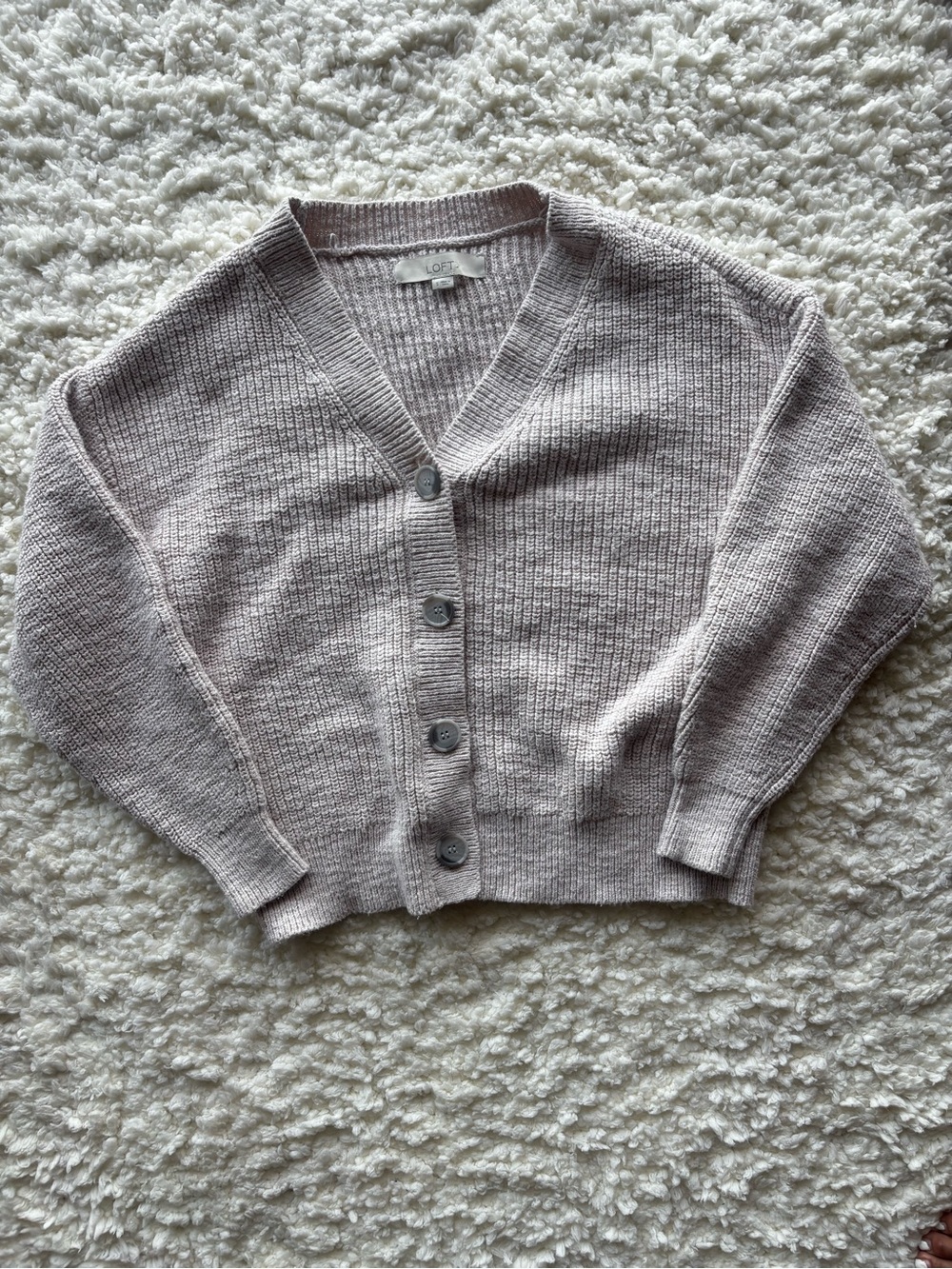 LOFT Dusty Mauve Button-Front V-Neck Cardigan